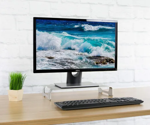 Vista 4 de VIVO Elevador de monitor ancho de aluminio plateado de 16 pulgadas, soporte de escritorio ergonómico, organizador de mesa moderno STAND-V000H
