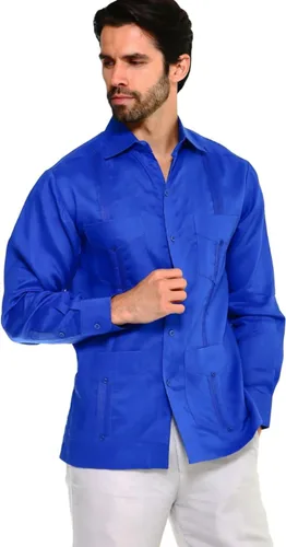 Vista 2 de Camisa Guayabera clásica de mezcla de polialgodón de manga larga