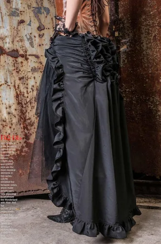 Vista 4 de HaoLin Steampunk Retro Victorian Punk Cincher Lace Up Long Ruffle Falda lápiz Negro, Negro
