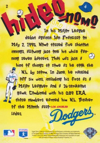 Vista 2 de 1996 Collector's Choice Baseball Nomo Scrapbook #2 Hideo Nomo Dodgers