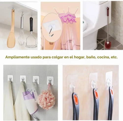 Vista 6 de Ganchos adhesivos transparentes de 30 libras (máximo), impermeables y resistentes al aceite, reutilizables, sin costuras, gancho de pared resistente