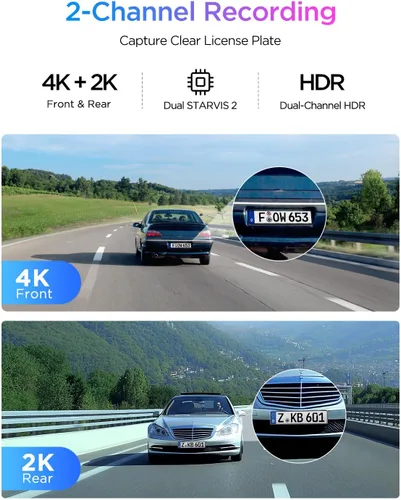 Vista 2 de VIOFO A329S 4K 60FPS Cámara de salpicadero delantera y trasera, cámara Dual de salpicadero 4K+2K para autos, modo de estacionamiento de ahorro