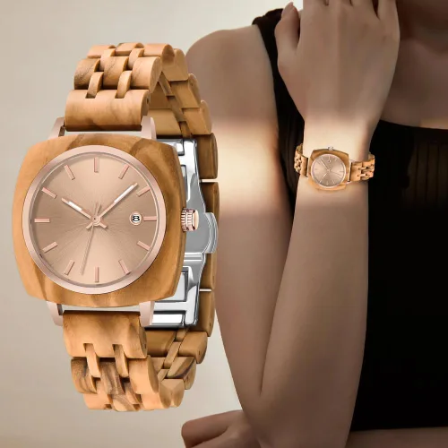 Vista 26 de Dentily Relojes de madera natural para mujer, reloj de cuarzo hecho a mano, reloj de pulsera único deportivo para mujer
