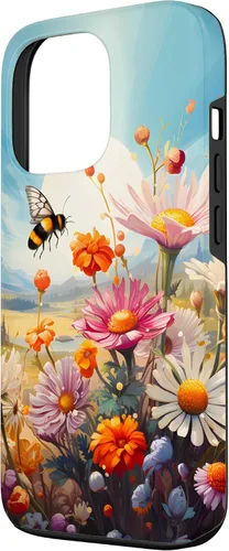 Vista 2 de Funda para iPhone 13 Pro Lively Bee en Sunny Meadow of Wildflowers