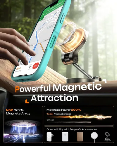 Vista 618 de TOCOL Funda para iPhone 11, compatible con Magsafe, protección completa de cámara, imanes integrados, protección contra caídas, funda translúcida