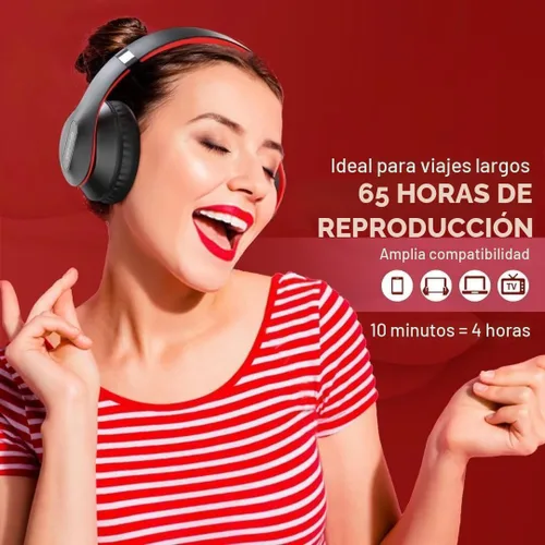 Vista 3 de Auriculares inalámbricos Bluetooth sobre la oreja con tiempo de reproducción de 65H, auriculares estéreo HiFi con micrófono y modos 6EQ, auriculares