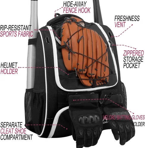 Vista 3 de Hsmihair Bolsa de béisbol - Mochila de béisbol para béisbol, compartimento principal grande, softball y equipo para jóvenes y adultos