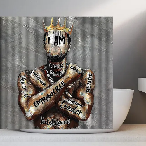 Vista 5 de Cortina de ducha con diseño de rey afroamericano y hombre afro, arte hippie para colgar en la pared, cortina de ducha con corona, decoración