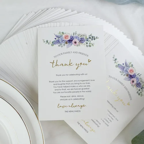 Vista 2 de HUIHUANG Tarjetas de agradecimiento de boda, 50 tarjetas de lugar para colocar la mesa, tarjetas de lugar para recuerdos de boda, recepciones Floral
