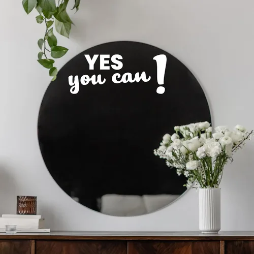 Vista 2 de Calcomanía de espejo "Yes You Can Sign with Exclamation Mark - Yes You Can Words of Inspiration Decor - Diferentes fuentes Yes You Can Sign