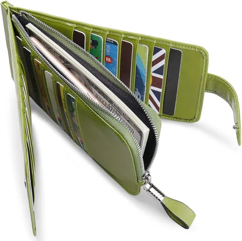 Vista 4 de JEEBURYEE Cartera larga con cremallera RFID de cuero genuino para mujer