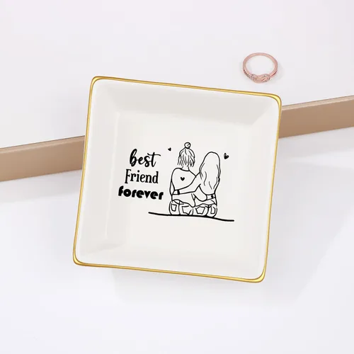 Vista 2 de Regalo para mujeres, mejores amigas, regalos de amistad para ella, plato de cerámica para anillos, bandeja decorativa, regalo único para mejores