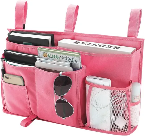 Vista 9 de Bseash Organizador de litera, organizador de cama colgante para mesita de noche, bolsa de almacenamiento con 4 bolsillos y 2 ganchos