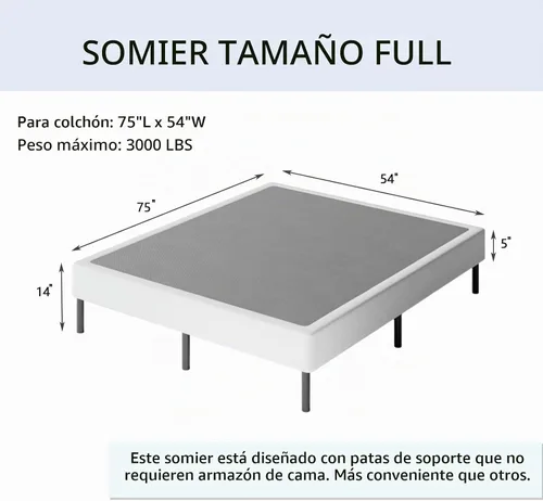 Vista 3 de Somier de 14 pulgadas con soporte resistente para las piernas, base de colchón de metal resistente, funda de tela fácil de limpiar, sin ruido, fácil