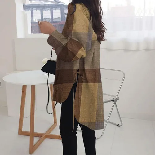 Vista 59 de Camisas de manga larga con botones para mujer, asimétricas, casuales, con cordones, túnica de gran