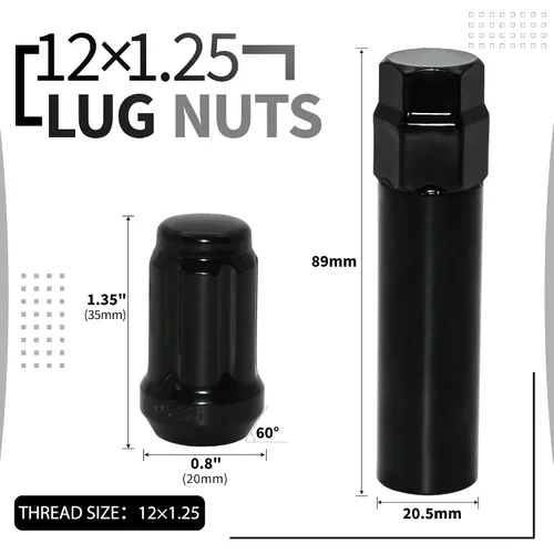 Vista 2 de 20 PIEZAS M12x1.25 Tuercas de llanta negras, tuercas hexagonales de remolque de 1.35" de alto, asiento cónico de 60 grados con llave de casquillo