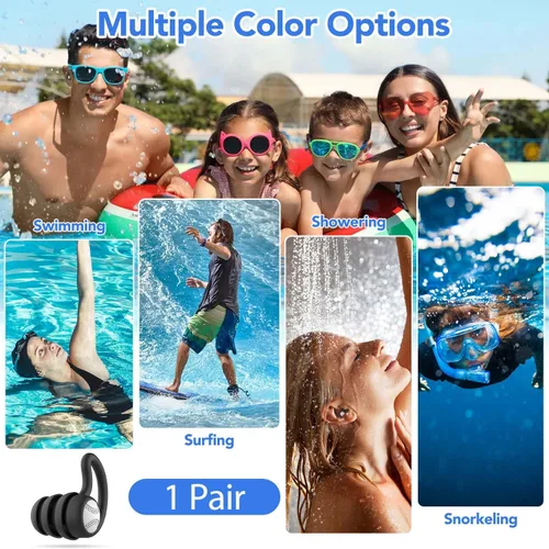 Vista 5 de Tapones para los oídos de natación impermeables, 1 par de tapones de silicona para los oídos para adultos y niños, tapones para los oídos