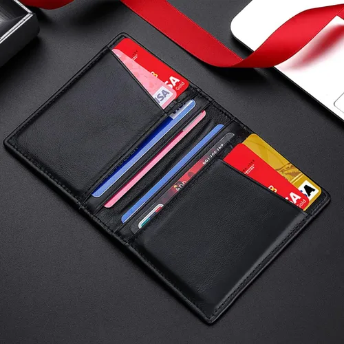 Vista 3 de DOFE Billetera delgada para hombre, con bloqueo RFID, con clip para dinero, 8 tarjetas, capacidad extra, billetera plegable con 2 ventanas
