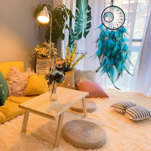 Vista 9 de Atrapasueños azul cian, atrapasueños árbol de la vida, decoración de pared para dormitorio, atrapasueños hecho a mano con piedra de cristal Cian-azul