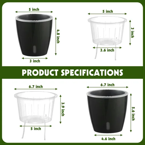 Vista 2 de Macetas de riego automático para plantas de interior, paquete de 16 macetas de riego automático con orificios de drenaje, macetas pequeñas