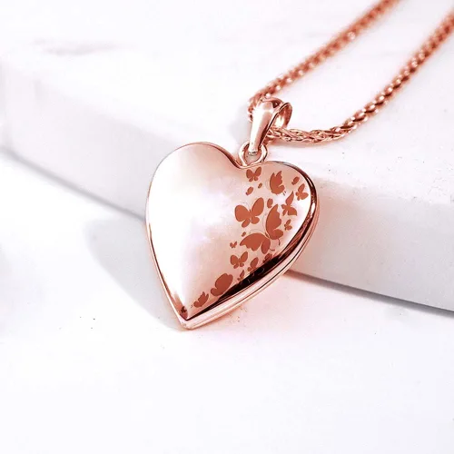 Vista 6 de Collar con medallón de fotos de corazón chapado en oro rosa de 34 pulgadas x 34 pulgadas incluye cadena de 18 pulgadas collares personalizados