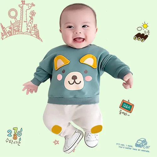 Vista 3 de Ropa para bebé niño pequeño, conjuntos de otoño e invierno, sudadera de manga larga con oso y pantalones, conjunto de 6 meses a 2 años