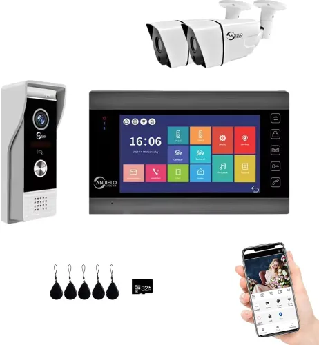 Vista 11 de ANJIELO SMART Timbre de video de apartamento, monitor de pantalla táctil HD de 1080P (negro), cámara de timbre para exteriores, timbre de timbre