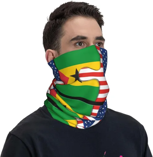 Vista 4 de Neck Gaiter Sao Tome and Principe and American Flag USA Jigsaw Face Cover Scarf Uv Sun Protection Balaclava Head Mask for Men Women Fishing Mask
