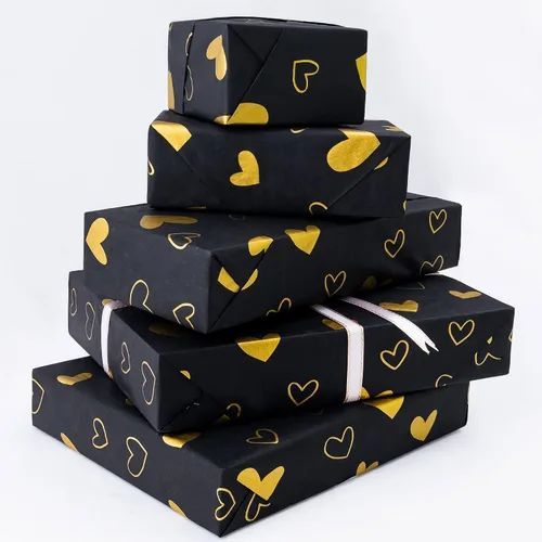 Vista 4 de MR FIVE Papel de seda de corazón negro dorado de gran tamaño, 20 x 28 pulgadas, papel de seda con diseño de corazón negro dorado para bolsas
