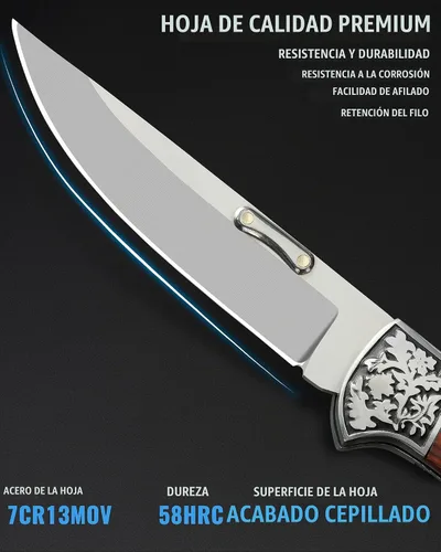 Vista 2 de NedFoss SMILODON - Cuchillo de bolsillo para hombre, cuchillo plegable de bloqueo trasero de 3.9 pulgadas, mango de palisandro con refuerzo de tigre