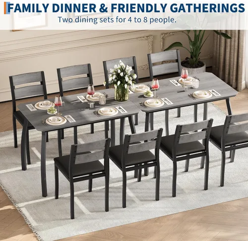 Vista 3 de IDEALHOUSE Juego de mesa de comedor para 4 mesas de cocina modernas y sillas con bordes biselados, asientos acolchados, marco de metal compacto que