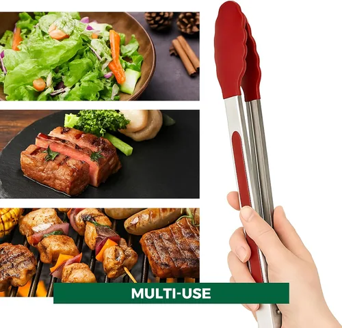 Vista 8 de Freshware Pinzas de cocina de acero inoxidable para cocinar con puntas de silicona, pinzas de silicona para asar a la parrilla, servir alimentos