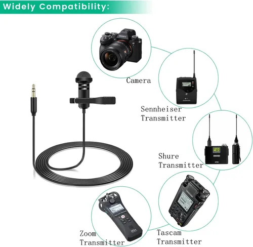 Vista 5 de Micrófono Lavalier para transmisores Rode Wireless GO 2/ii y DJI Mic, omnidireccional solapa Lav Videomic con clip, 5 pies