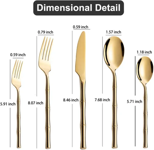 Vista 6 de Juego de cubiertos dorados para 6, juego de cubiertos dorados de 30 piezas, acero inoxidable 18/8, cucharas y tenedores dorados en el hogar
