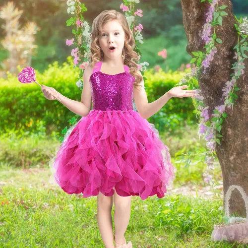 Vista 3 de Vestido tutú para niñas, traje de cumpleaños, vestido de fiesta de tul con lentejuelas brillantes para niñas, baile de graduación, tenis, concurso