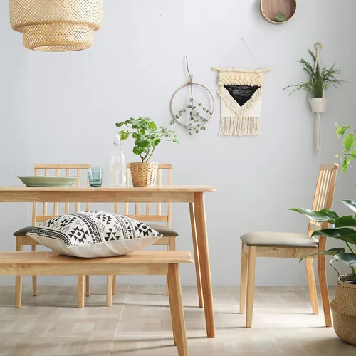 Vista 8 de Livinia Canberra 47.2" Mesa de comedor rectangular de madera/Mesa de cocina de roble malayo moderno de mediados de siglo (roble natural) Solo mesa