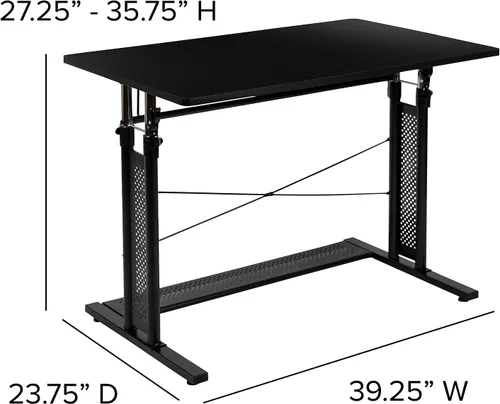 Vista 3 de Flash Furniture Fairway - Escritorio de oficina en casa, altura ajustable (27.25-35.75 pulgadas de alto), color negro