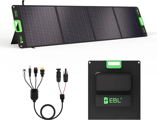 Vista 8 de Panel solar portátil EBL 100W para Jackery/Ecoflow/Bluetti Power Station Foldable Solar Charger w/Kickstands, High Efficiency IP65 Waterproof