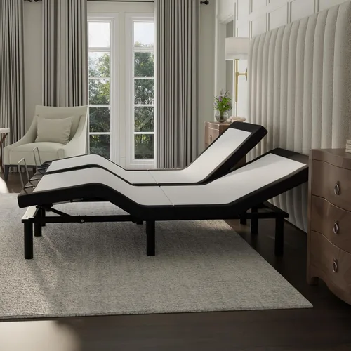 Vista 8 de Blissful Nights E4 - Base de cama ajustable King con parte superior dividida plegable, masaje, anti ronquidos, USB, luz nocturna, control remoto