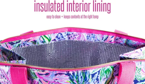 Vista 3 de Lilly Pulitzer Bolsa de compras de mercado aislada de gran tamaño reutilizable con interior aislado térmico