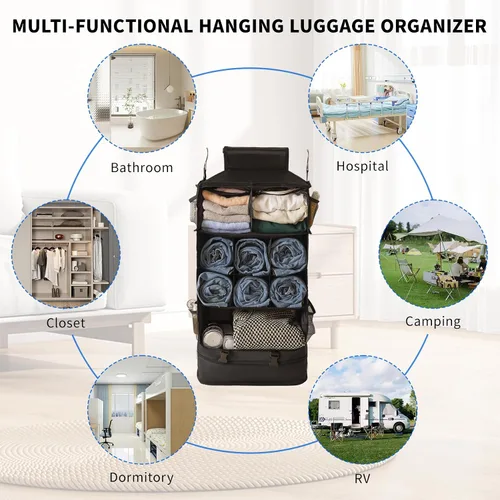 Vista 6 de SUCOME Cubos de embalaje colgantes para viajes, bolsas organizadoras de viaje con bolsa de aseo transparente, organizador plegable de maleta
