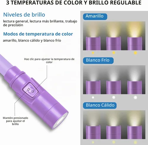 Vista 3 de LUXJET Luz de lectura ajustable y flexible para el cuello con 3 modos de Púrpura