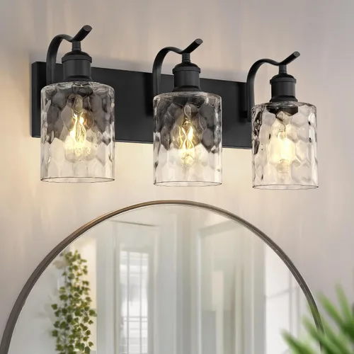 Vista 24 de Lámpara de tocador de baño de 3 luces, aplique de pared de níquel cepillado, lámpara de baño moderna con vidrio transparente, VL01BN-3 Níquel