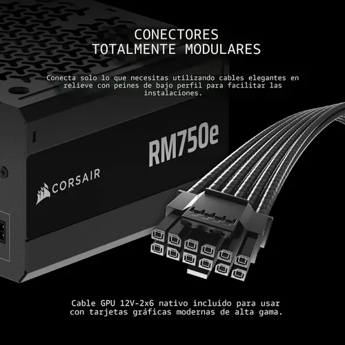 Vista 4 de CORSAIR RM750e ATX 3.1 PCIe 5.1 Ready 750W Power Supply – Black Negro