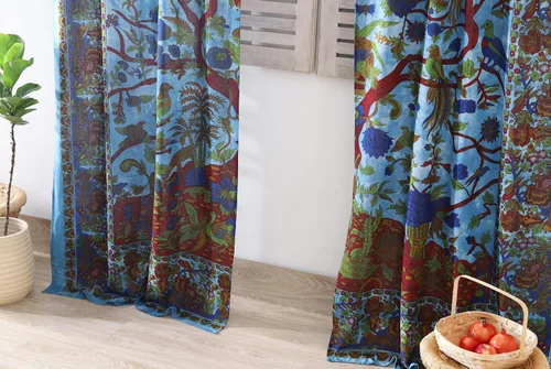Vista 15 de Popular Handicrafts Paneles de cortina de mandala de teñido anudado con diseño de árbol de la vida, estilo hippie indio, color verde