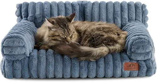 Vista 31 de Hollypet Cama de Felpa Esponjosa para Perros y Gatos, Sofá Cama Suave y Calmante para Gatos y Perros Pequeños y Medianos, Beige