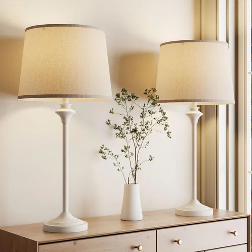 Vista 10 de Maxax Juego de 2 lámparas de mesa de latón dorado para sala de estar, lámparas modernas de buffet de 26 pulgadas, lámparas de mesita de noche