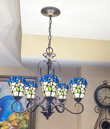 Vista 4 de HUIMEIJU Tonos de cristal Tiffany, tonos azules y blancos, pantallas de abanico de vidrieras, lámparas de pared, pantallas de repuesto de pantalla
