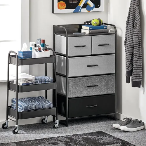 Vista 4 de mDesign Carritos de almacenamiento de metal con ruedas de 3 niveles, carrito organizador para baño, cocina, lavandería, oficina y habitaciones