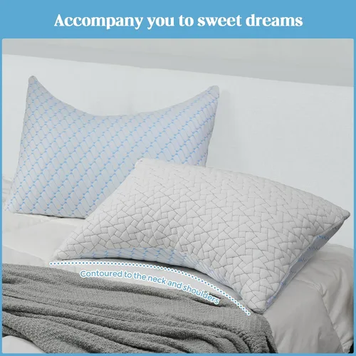 Vista 4 de Bafode Juego de 2 almohadas de espuma viscoelástica tamaño King, paquete de 2 almohadas de espuma viscoelástica trituradas para dormir, 20 x 36